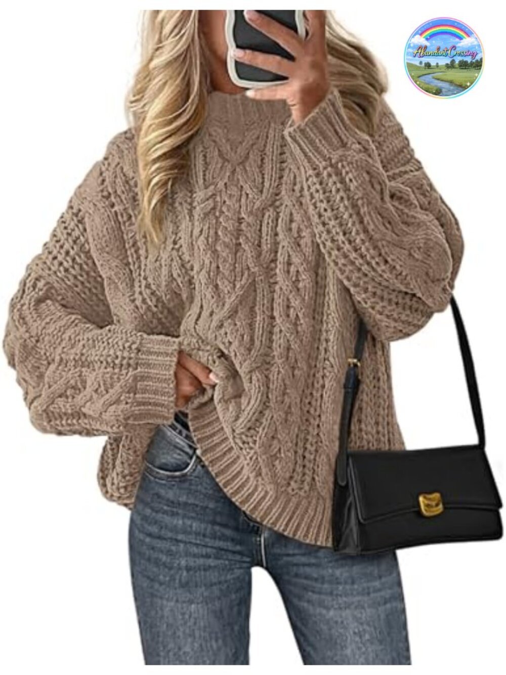 Oversized Chunky Knit Crew Neck Pullover Sweater for Women